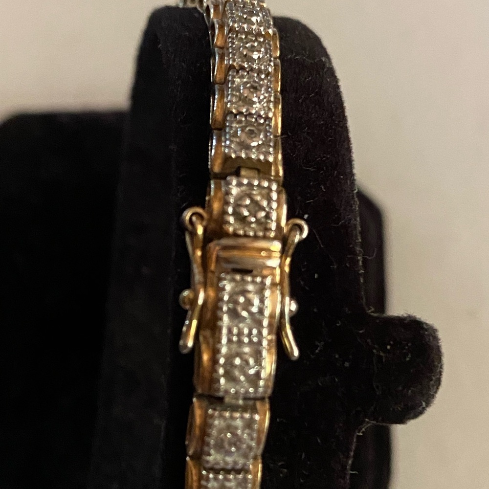Antique Elegant Gold and 925 Silver Estate Bracelet w/ Diamond Chips